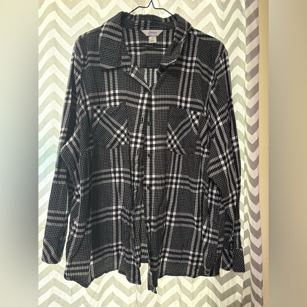 CJ Banks Black and White Plaid Shirt